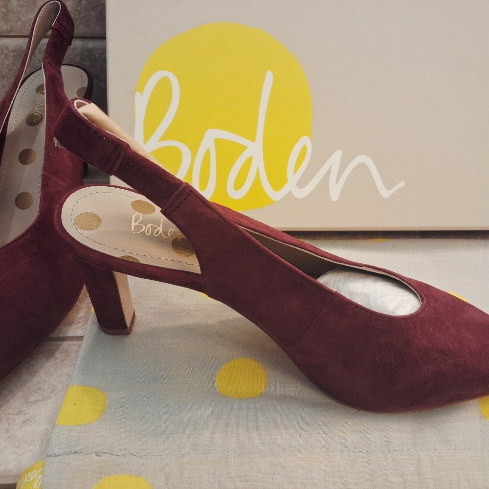 Boden Women's Burgundy Suede 3" Slingback Heels, NIB with Dust Bag